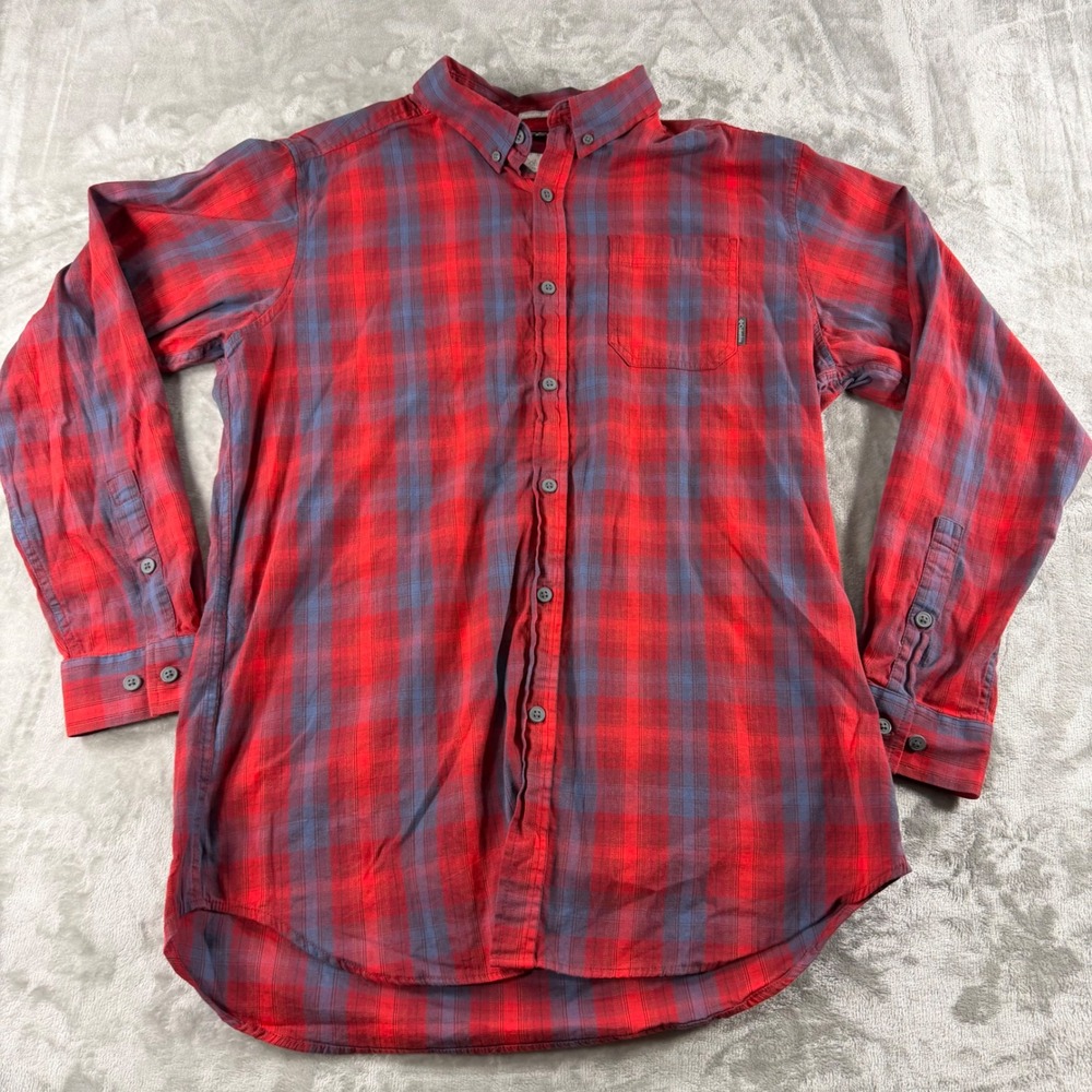 Columbia Mens LT Tall Red Blue Plaid Long‎ Sleeve Button Down Shirt Regular Fit